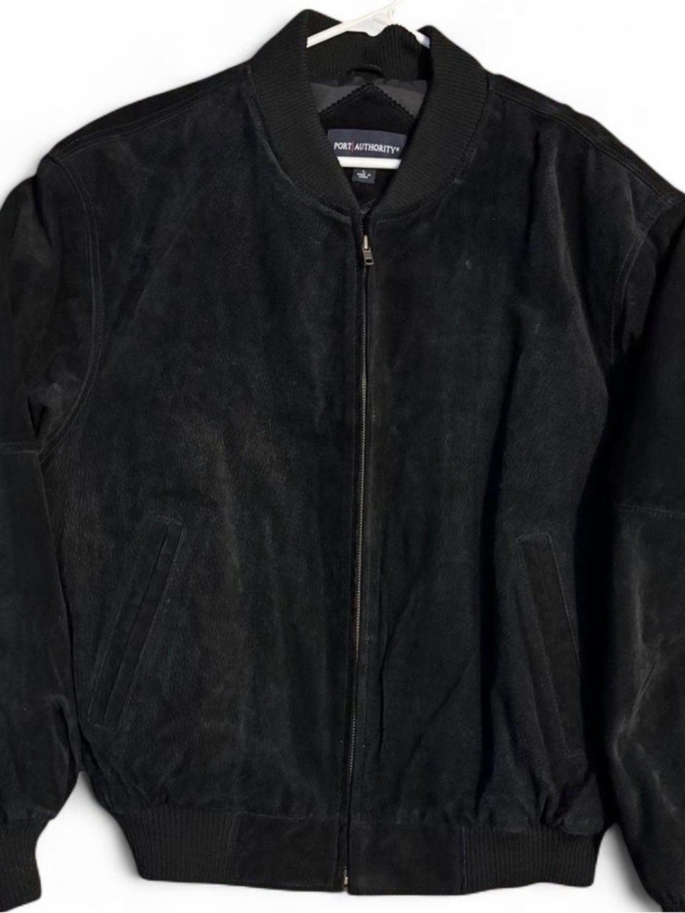 Black Suede Port Authority Sueded Leather Letterman Jacket Size L